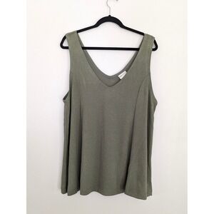 Ava & Viv Womens 1X Olive Green V-Neck Tank Top Sleeveless Knit Blouse NEW